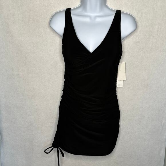NWT Beyond Control Black Draped V-Neck Swimdress One-Piece – Size 8 - Picture 7 of 15